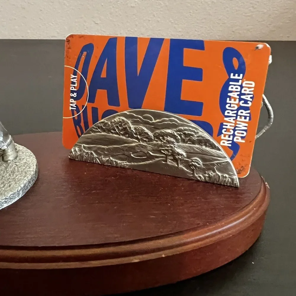 Vintage Golfer‎ Business Card Holder Pewter Wood Office Golf Library W T Wilson